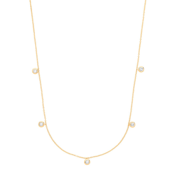 9k Yellow Gold Diamond Necklace - 9ct Yellow Gold Rub-Over 0.25ctw Diamond (18in/45cm) Chain - by Hearts Forever Jewellers