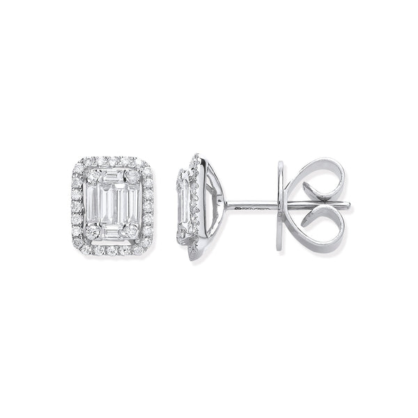 18k Yellow Gold Diamond Ring - 18ct White Gold 0.65ct Baguette & Brilliant Cut Diamond Rectangle Halo Earrings - by Hearts Forever Jewellers
