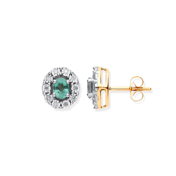 9k Yellow Gold Diamond, Emerald Ring - 9ct YG 0.60ct Emerald & 0.08ct Diamond Oval Stud Earrings - by Hearts Forever Jewellers