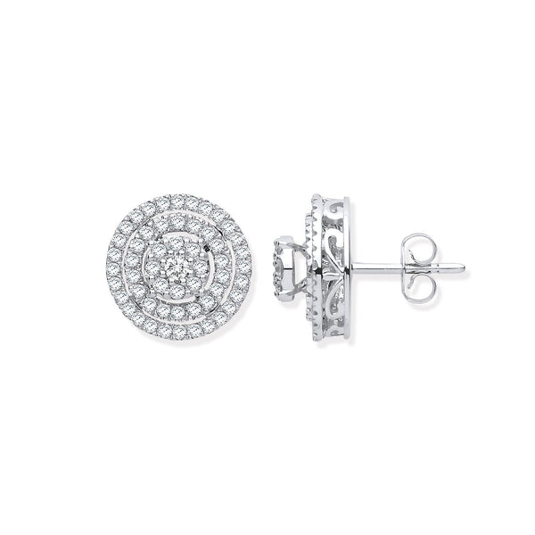 18k Yellow Gold Diamond Ring - 18ct White Gold Multi Circles 0.70ctw Diamond Stud Earrings - by Hearts Forever Jewellers