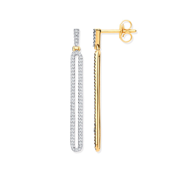 9k Yellow Gold Diamond Ring - 9ct Yellow Gold Long Loop Drop 0.25ct Diamond Earrings - by Hearts Forever Jewellers