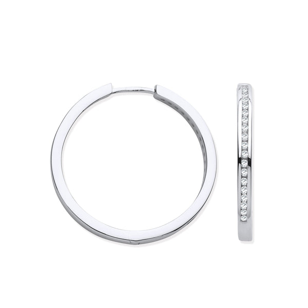 9k Yellow Gold Diamond Earrings - 9ct White Gold Channel Set 0.27ctw Diamonds Hoops - by Hearts Forever Jewellers