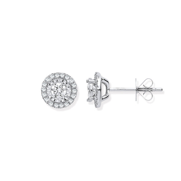 18k Yellow Gold Diamond Earrings - 18ct White Gold Halo 0.50ctw Diamond Studs - by Hearts Forever Jewellers