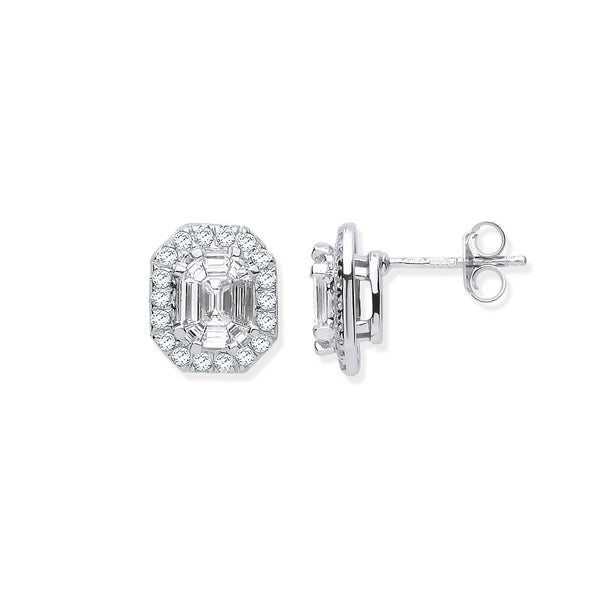 18k Yellow Gold Diamond, Emerald Earrings - 18ct WG Rd. Baguettes & Emerald Centre 1.40ctw Diamond Studs - by Hearts Forever Jewellers