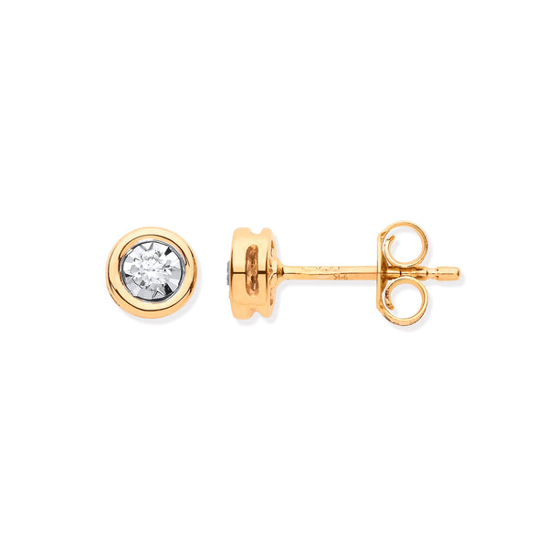9k Yellow Gold Diamond Earrings - 9ct YG Rub-Over Illusion Set 0.10ctw Diamond Studs - by Hearts Forever Jewellers