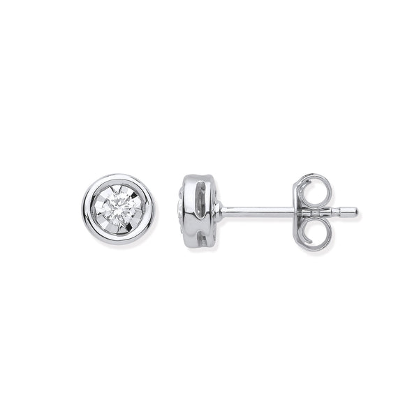 9k Yellow Gold Diamond Earrings - 9ct WG Rub-Over Illusion Set 0.15ctw Diamond Studs - by Hearts Forever Jewellers