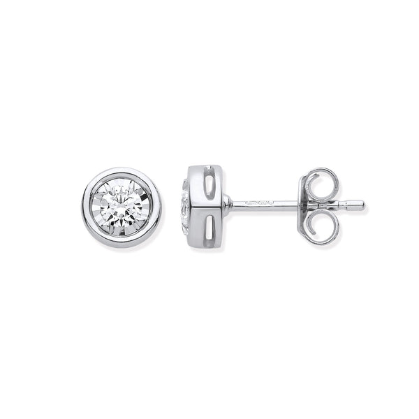 9k Yellow Gold Diamond Earrings - 9ct WG Rub-Over Illusion Set 0.25ctw Diamond Studs - by Hearts Forever Jewellers