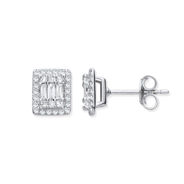 18k Yellow Gold Diamond Earrings - 18ct WG Rectangular Studs Set with 0.50ctw Diamonds - by Hearts Forever Jewellers