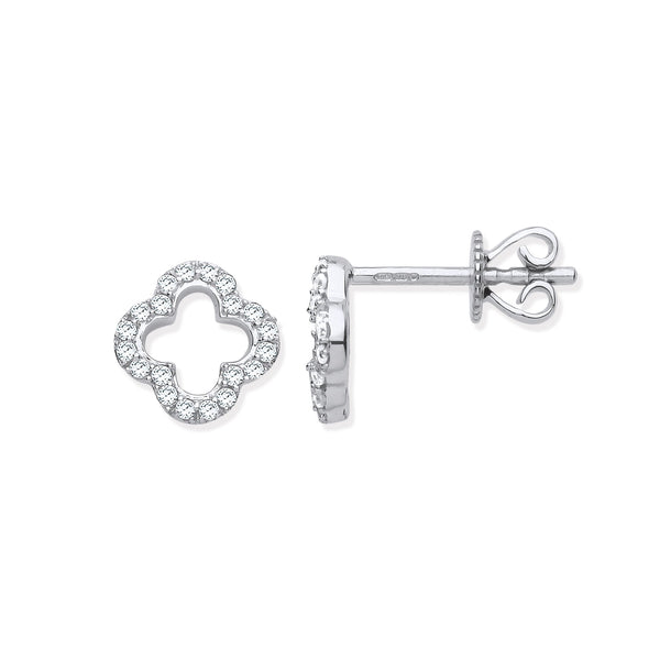 9k Yellow Gold Diamond Earrings - 9ct WG 0.19ctw Four-Leaf clover Diamond Studs - by Hearts Forever Jewellers