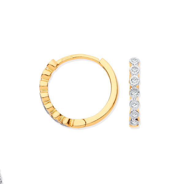 9k Yellow Gold Diamond Earrings - 9ct Yellow Gold Round 0.10ctw Diamond Hoops - by Hearts Forever Jewellers