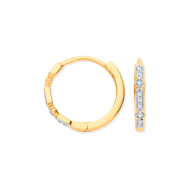 9k Yellow Gold Diamond Earrings - 9ct Yellow Gold Round 0.08ctw Diamond Hoops - by Hearts Forever Jewellers