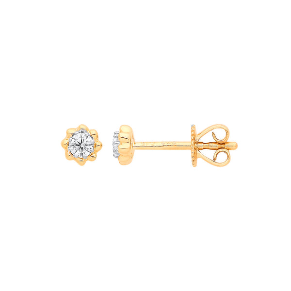 9k Yellow Gold Diamond Ring - 9ct Yellow Gold 0.13ct Diamond Stud Earring - by Hearts Forever Jewellers