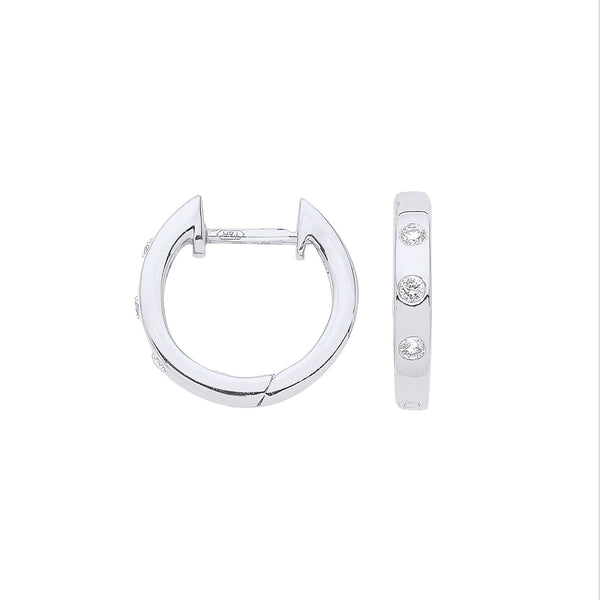 9k Yellow Gold Jewellery - 9ct White Gold 0.08ct Rubover Huggies - by Hearts Forever Jewellers