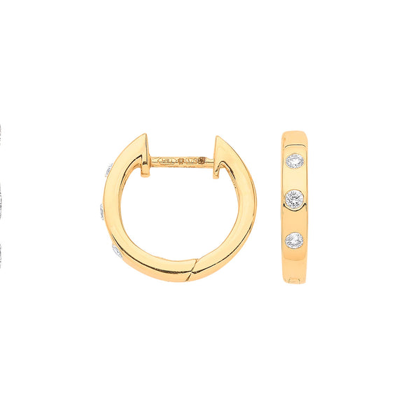 9k Yellow Gold Jewellery - 9ct Yellow Gold 0.08ct Rubover Huggies - by Hearts Forever Jewellers