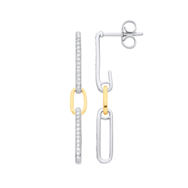 18k Yellow Gold Diamond Ring - 9ct White & Yellow Gold 0.18ctw Link Drop Diamond Earrings - by Hearts Forever Jewellers
