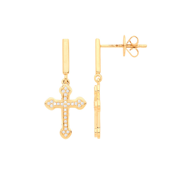 9k Yellow Gold Ring - 9ct Yellow Gold 0.09ctw Cross earrings - by Hearts Forever Jewellers