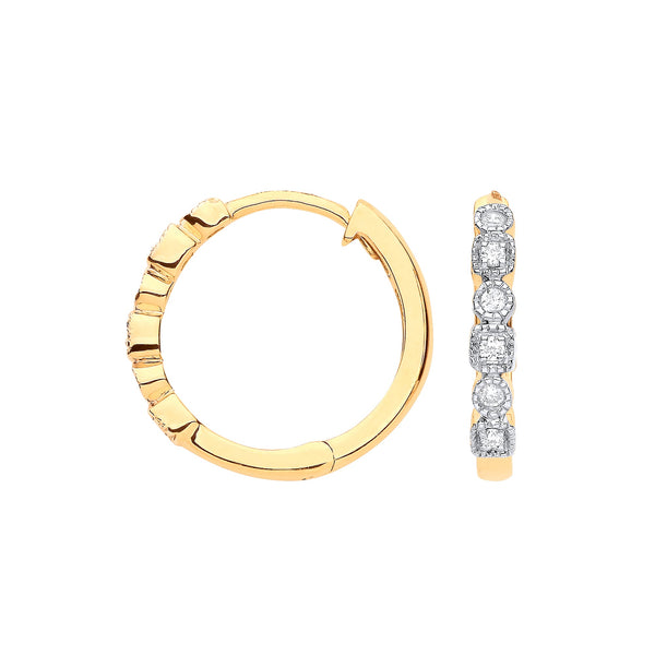 9k Yellow Gold Diamond Earrings - 9ct Yellow Gold Round 0.10ctw Diamond Hoops - by Hearts Forever Jewellers