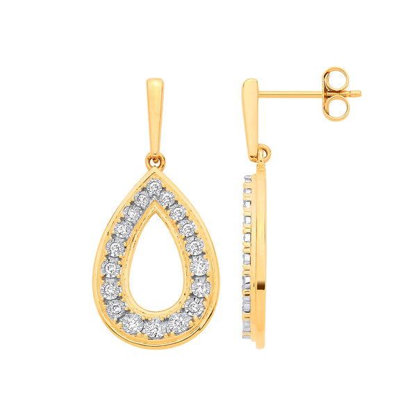 9k Yellow Gold Ring - 9ct Yellow Gold 0.25ctw Drop Earrings - by Hearts Forever Jewellers