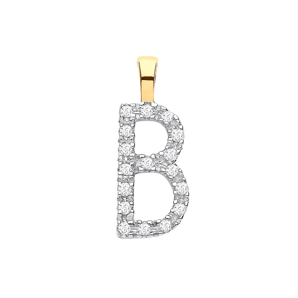9k Yellow Gold Diamond Jewellery - 9ct Yellow Gold 0.06ct Diamond B Initial - by Hearts Forever Jewellers