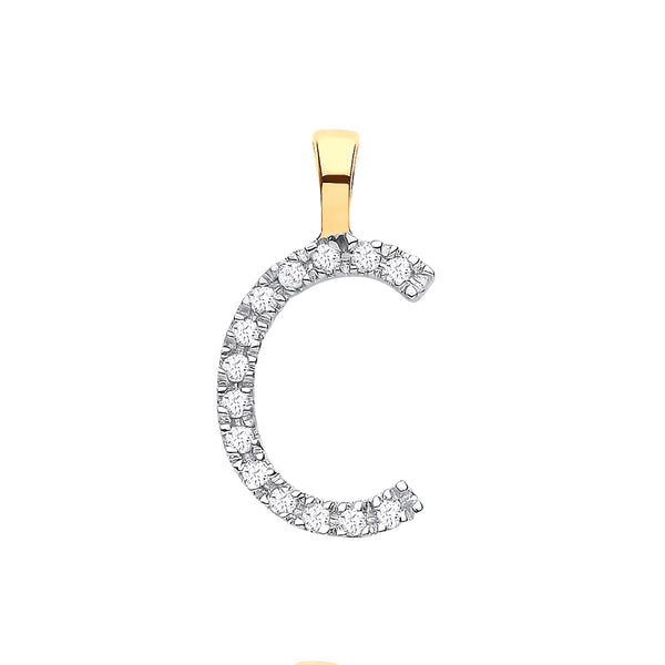 9k Yellow Gold Diamond Jewellery - 9ct Yellow Gold 0.05ct Diamond C Initial - by Hearts Forever Jewellers