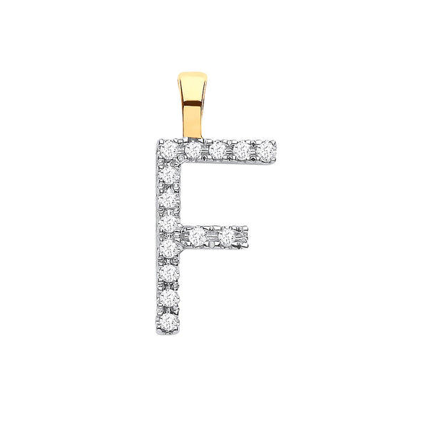 9k Yellow Gold Diamond Jewellery - 9ct Yellow Gold 0.05ct Diamond F Initial - by Hearts Forever Jewellers