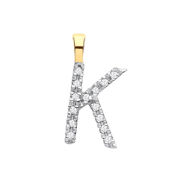 9k Yellow Gold Diamond Jewellery - 9ct Yellow Gold 0.05ct Diamond K Initial - by Hearts Forever Jewellers
