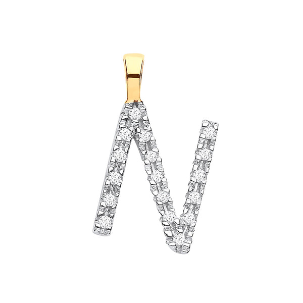 9k Yellow Gold Diamond Jewellery - 9ct Yellow Gold 0.05ct Diamond N Initial - by Hearts Forever Jewellers