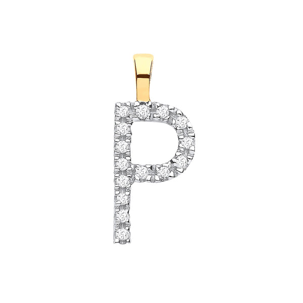 9k Yellow Gold Diamond Jewellery - 9ct Yellow Gold 0.05ct Diamond P Initial - by Hearts Forever Jewellers