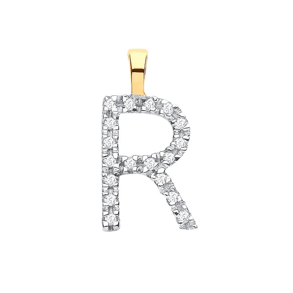 9k Yellow Gold Diamond Jewellery - 9ct Yellow Gold 0.05ct Diamond R Initial - by Hearts Forever Jewellers