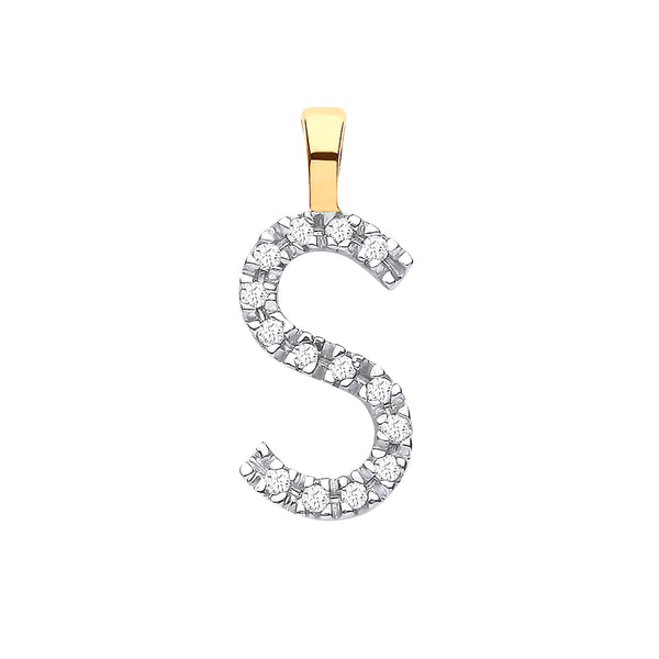 9k Yellow Gold Diamond Jewellery - 9ct Yellow Gold 0.05ct Diamond S Initial - by Hearts Forever Jewellers