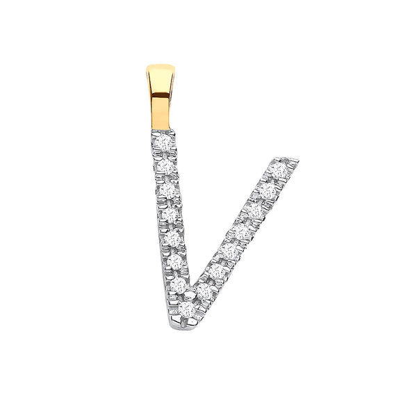 9k Yellow Gold Diamond Jewellery - 9ct Yellow Gold 0.05ct Diamond V Initial - by Hearts Forever Jewellers