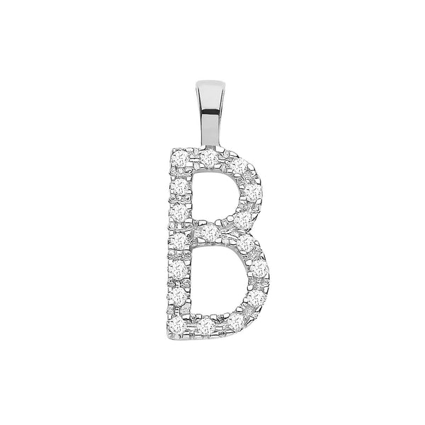 9k Yellow Gold Diamond Jewellery - 9ct White Gold 0.06ct Diamond B Initial - by Hearts Forever Jewellers