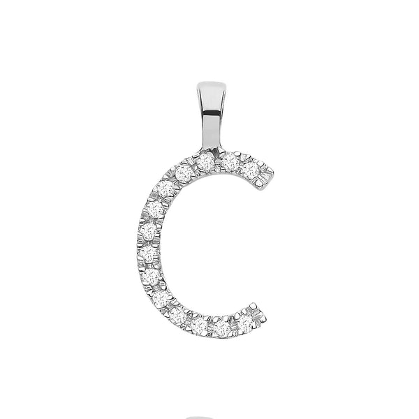 9k Yellow Gold Diamond Jewellery - 9ct White Gold 0.05ct Diamond C Initial - by Hearts Forever Jewellers