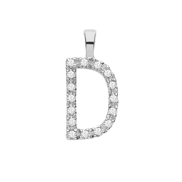 9k Yellow Gold Diamond Jewellery - 9ct White Gold 0.06ct Diamond D Initial - by Hearts Forever Jewellers