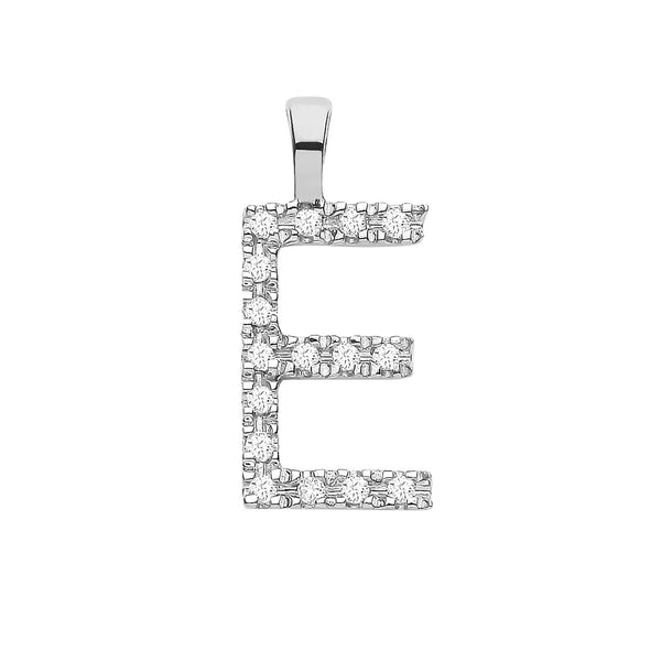 9k Yellow Gold Diamond Jewellery - 9ct White Gold 0.06ct Diamond E Initial - by Hearts Forever Jewellers