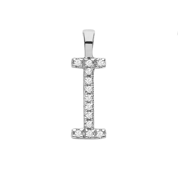 9k Yellow Gold Diamond Jewellery - 9ct White Gold 0.05ct Diamond I Initial - by Hearts Forever Jewellers