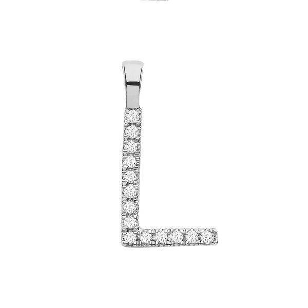 9k Yellow Gold Diamond Jewellery - 9ct White Gold 0.05ct Diamond L Initial - by Hearts Forever Jewellers