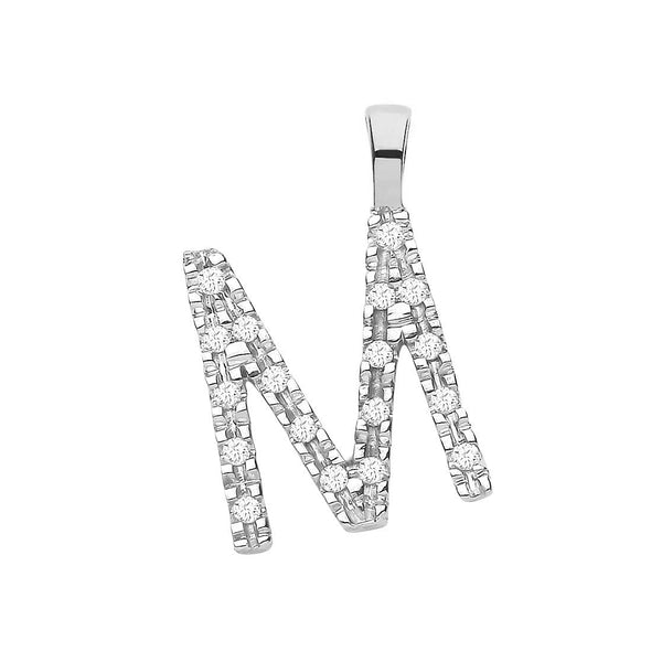 9k Yellow Gold Diamond Jewellery - 9ct White Gold 0.06ct Diamond M Initial - by Hearts Forever Jewellers