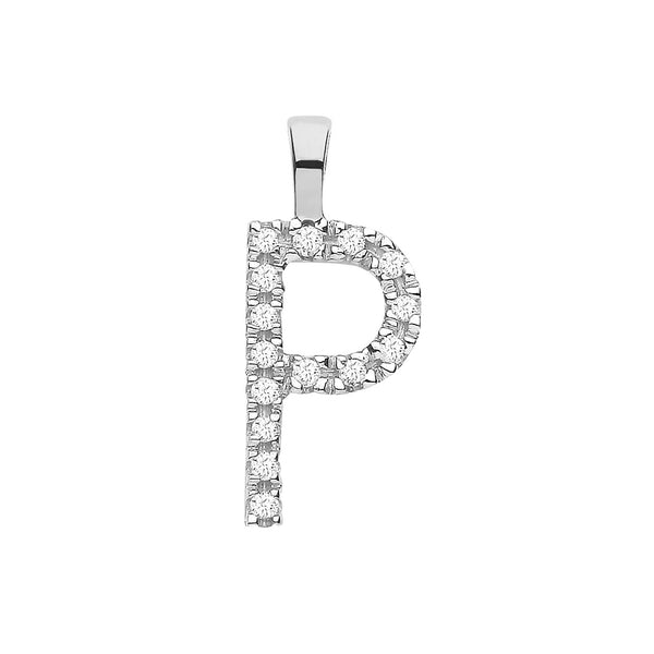 9k Yellow Gold Diamond Jewellery - 9ct White Gold 0.05ct Diamond P Initial - by Hearts Forever Jewellers