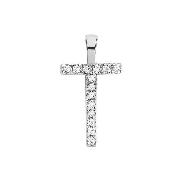 9k Yellow Gold Diamond Jewellery - 9ct White Gold 0.05ct Diamond T Initial - by Hearts Forever Jewellers