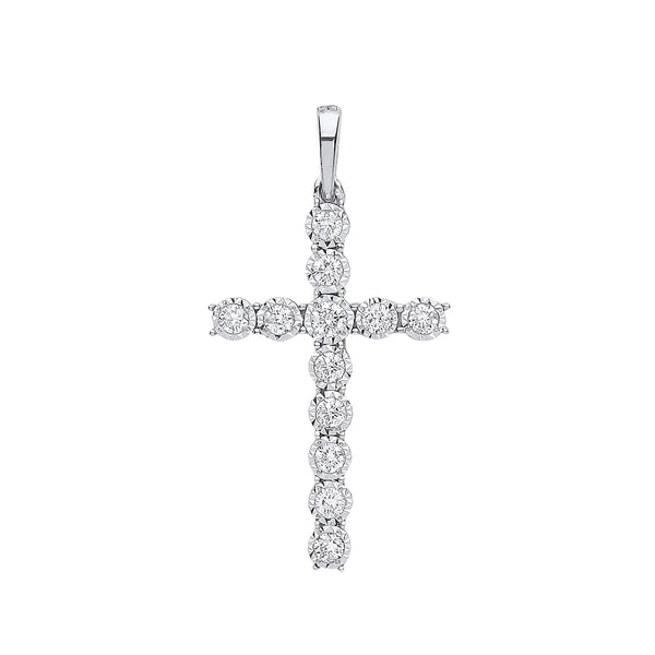 9k Yellow Gold Diamond Jewellery - 9ct White Gold 0.27ct Diamond Cross - by Hearts Forever Jewellers