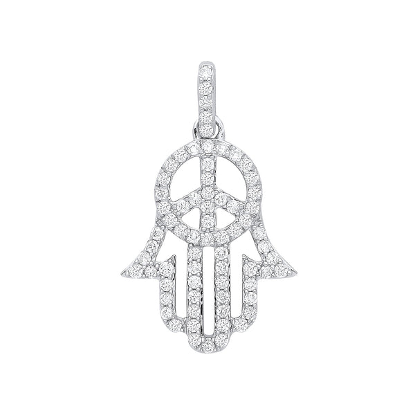 9k Yellow Gold Diamond Necklace - 9ct White Gold 0.48ct Diamond Hamsa Pendant - by Hearts Forever Jewellers