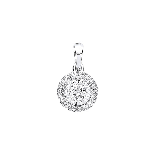 18k Yellow Gold Diamond Necklace - 18ct White Gold Halo 0.20ctw Diamond Pendant - by Hearts Forever Jewellers