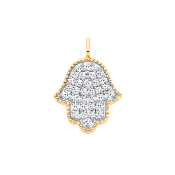 9k Yellow Gold Necklace - 9ct Yellow Gold Hamsa Pendant 0.30ctw - by Hearts Forever Jewellers