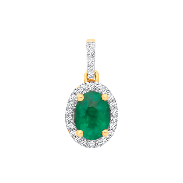 18k Yellow Gold Diamond, Emerald Necklace - 18ct Yellow Gold 0.10ctw Diamond & 0.70ctw Emerald Pendant - by Hearts Forever Jewellers