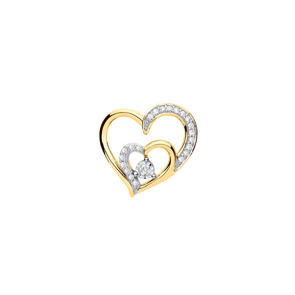 9k Yellow Gold Diamond Necklace - 9ct Yellow Gold & Diamond Double Heart Pendant - by Hearts Forever Jewellers