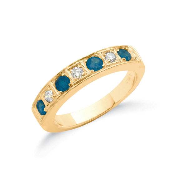 18k Yellow Gold Diamond, Sapphire Ring - 18ct Yellow Gold 0.15ct Diamond & 0.80ct Blue Sapphire Eternity Ring - by Hearts Forever Jewellers
