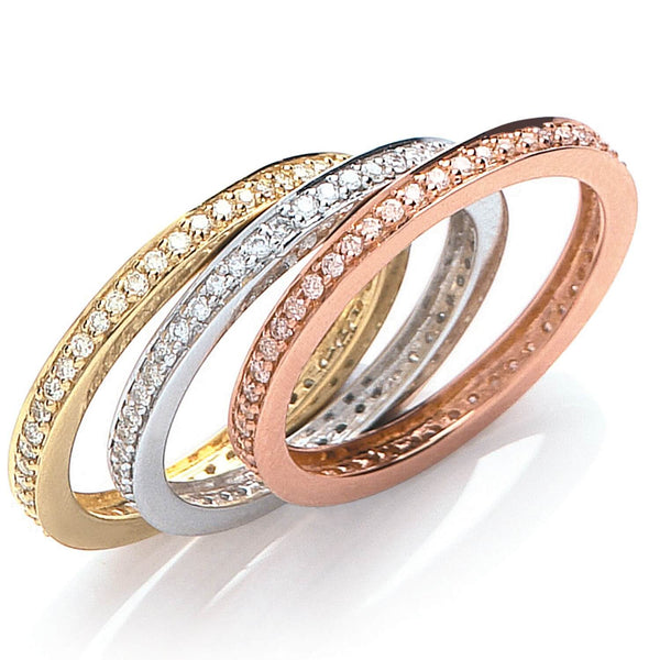 18k Yellow Gold Diamond Ring - 18ct 3 Colour Set 0.68ct Diamond Rings - by Hearts Forever Jewellers