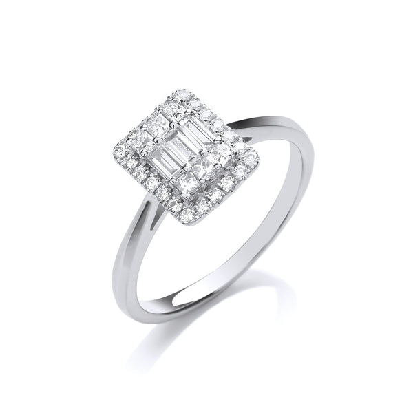 18k Yellow Gold Ring - 18ct White Gold 0.50ctw Rectangular Halo Style Ring - by Hearts Forever Jewellers