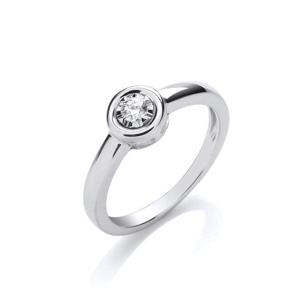 9k Yellow Gold Ring - 9ct White Gold 0.10ct Rub-Over Illusion Set Ring - by Hearts Forever Jewellers